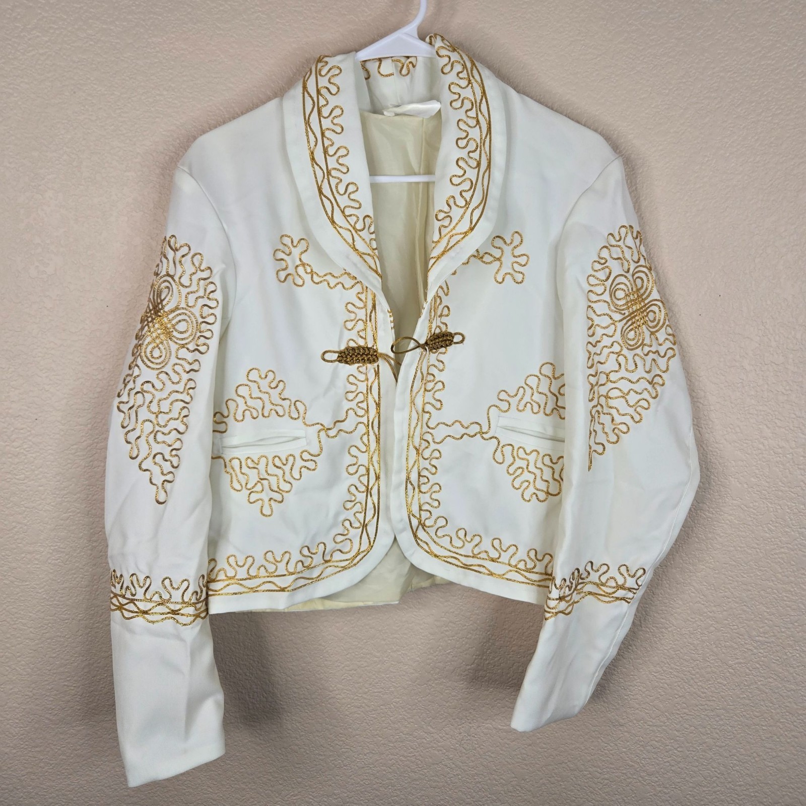 Authentic Traje De Charro Mariachi 3 Pce Suit White Gold Mens Size M