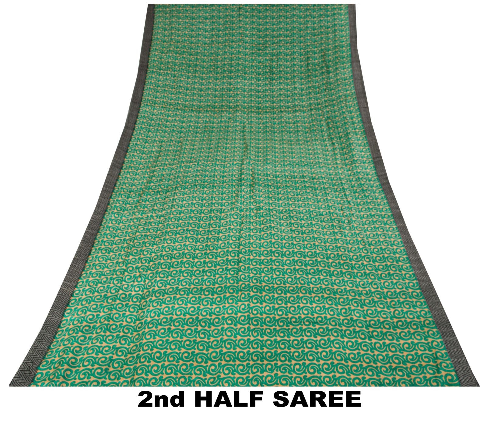 Sanskriti Vintage Green Pure Woolen Saree Spiral Print Sari Soft Craft 5Ydfabric