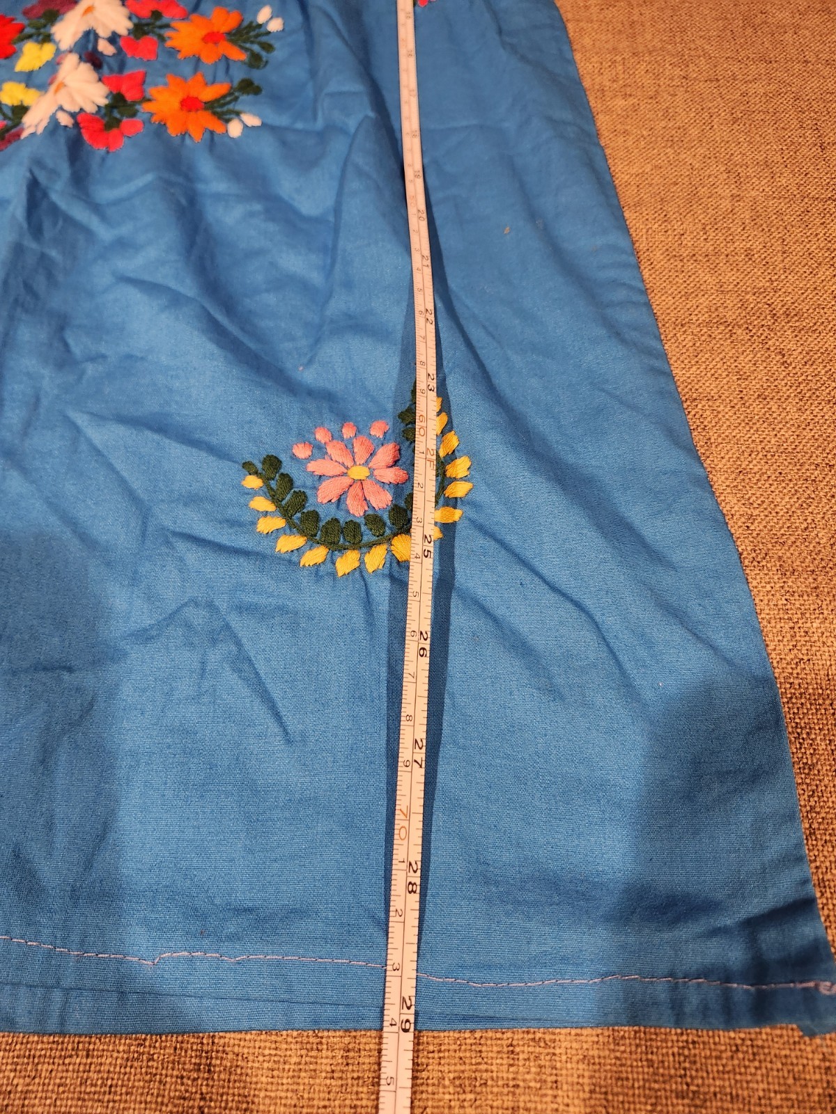 Girls Blue Mexican Huipil Artesanal Floral Embroidery Cotton One Size