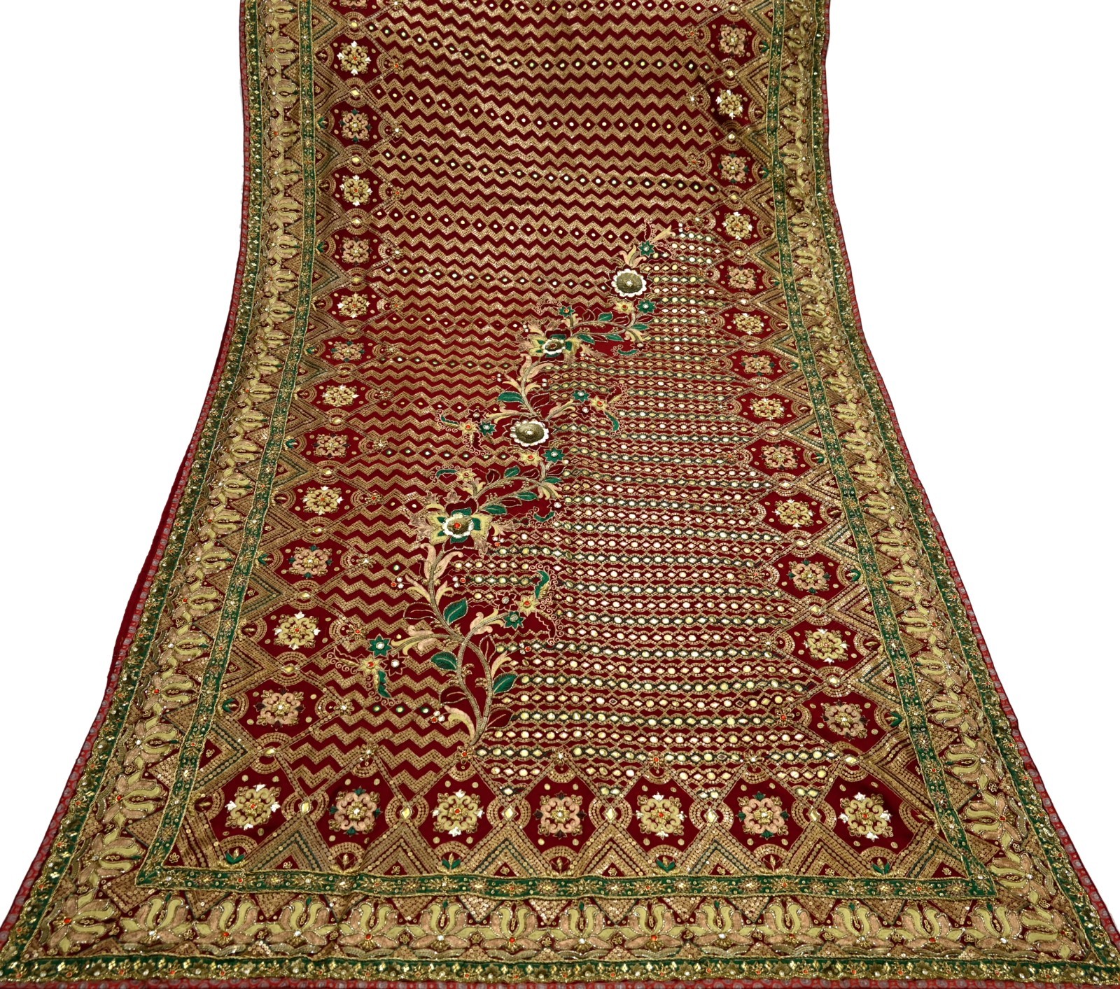 Pre-owned Sari Maroon Pure Georgette Silk Hand Embroidered Anamika Khanna sarees