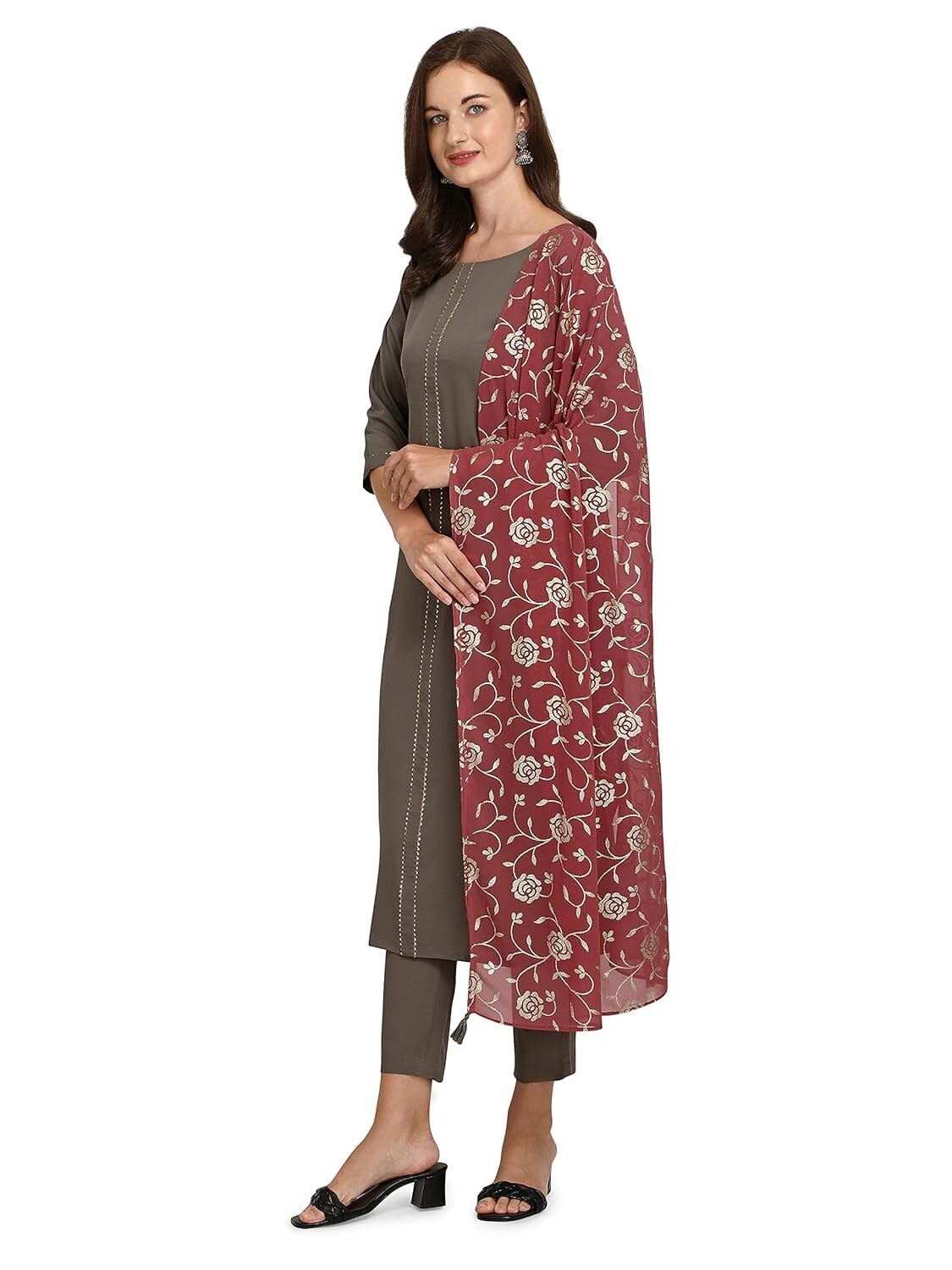 Women’s Black Poly Crepe A-Line Kurta with Pant and Dupatta