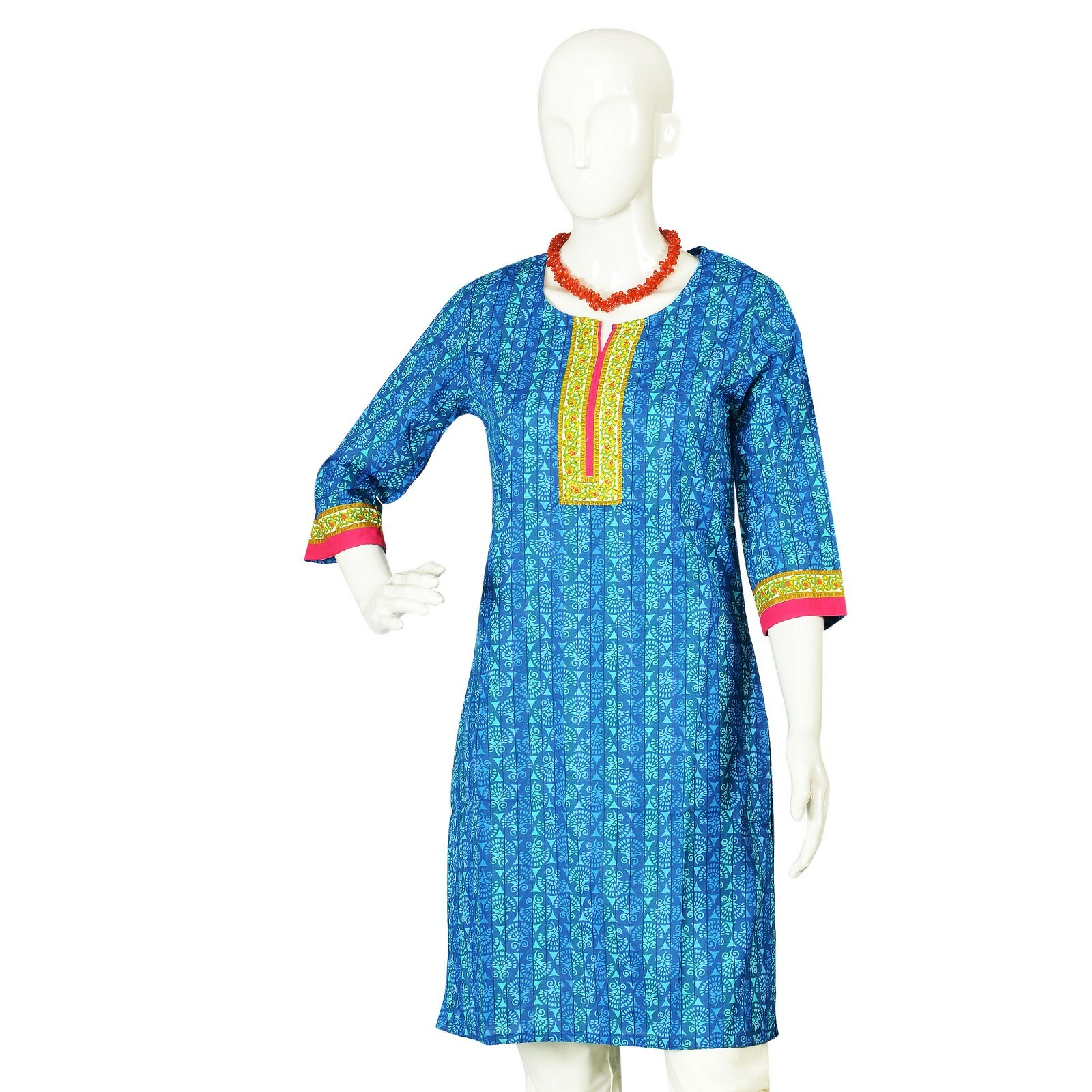 Srishti L-102cm 100% Cotton Kurta with Mughal Inspired Flower Design/FREE SHIP
