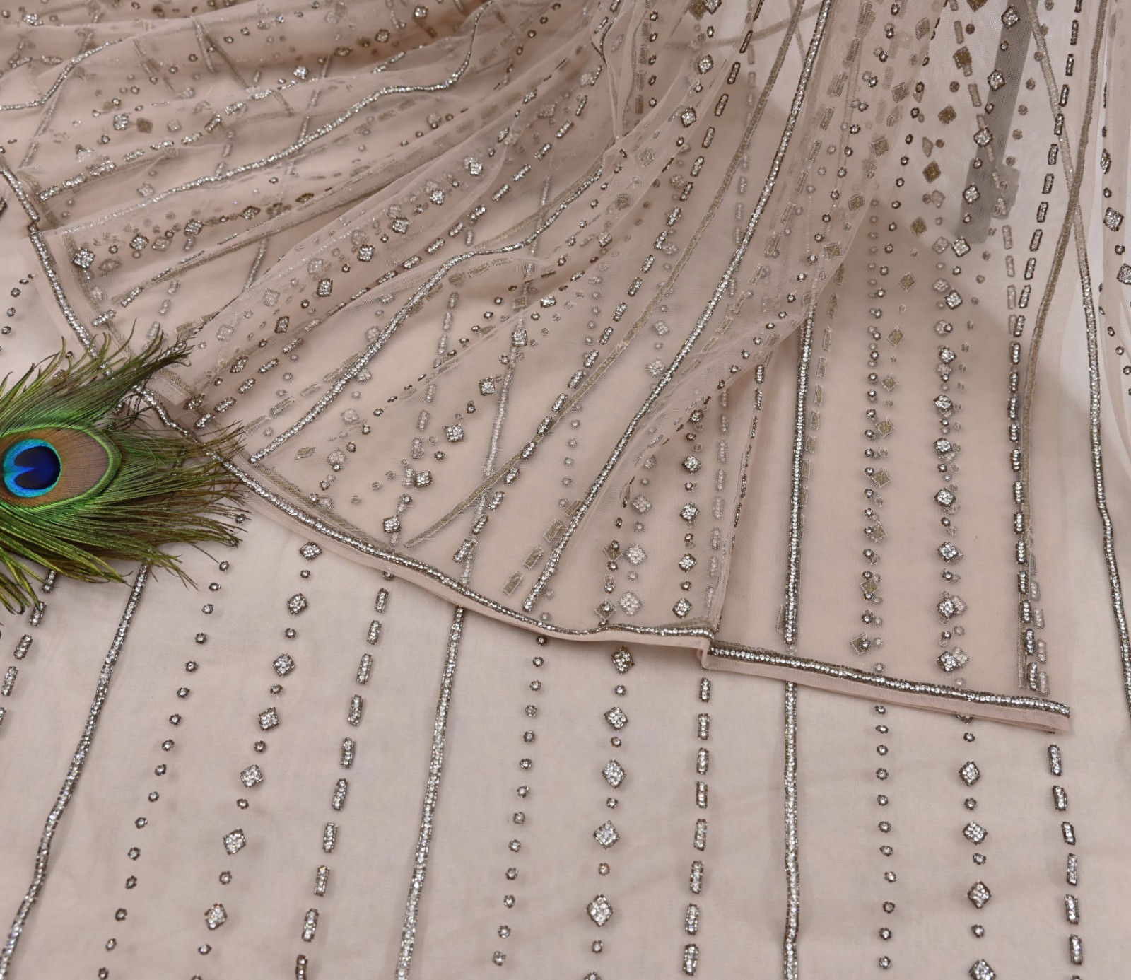 Vintage Pink Net Saree Heavy Hand Embroidery Sari 6 Yards Soft Mesh Fabric