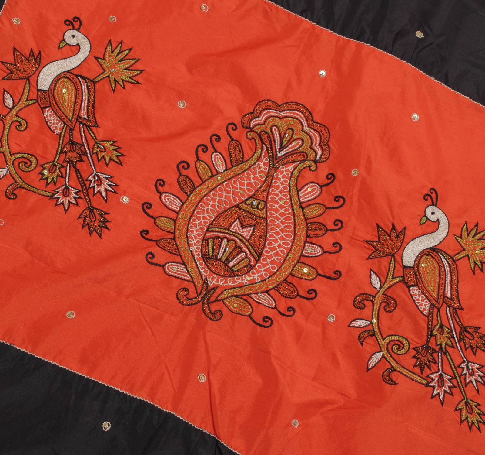 Sushila Vintage Orange Black Saree Art Silk Embroidered Patch Work Sari Craft Fa