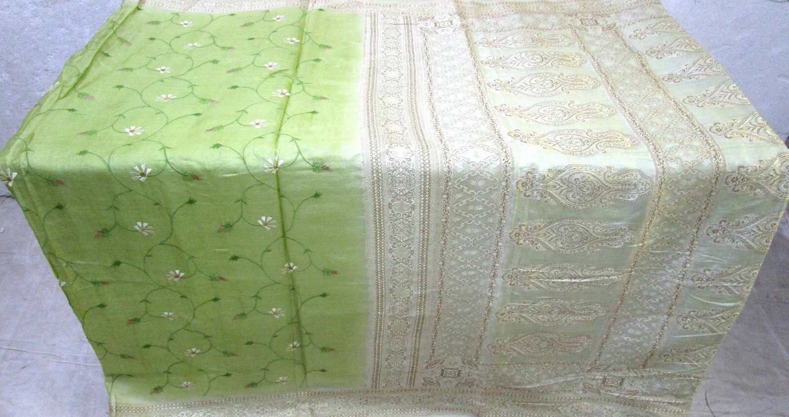 BVH WEARABLE PURE SILK Vintage Sari 5yds 22July9904 X13 E653 Pista Cream #ABCKB