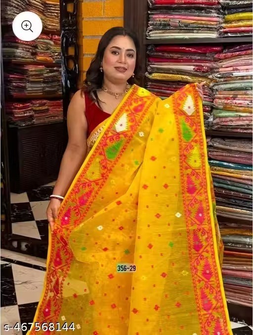 Traditional Bengali Handmade Jamdani Saree With Unstitched Bloused Wedding Wear