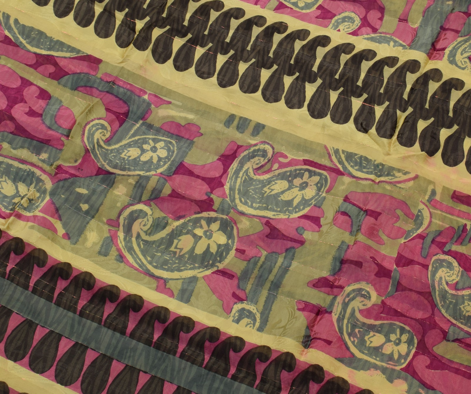 Sushila Vintage Multi-Color Sari Pure Georgette Silk Printed 5 YD Craft Fabric
