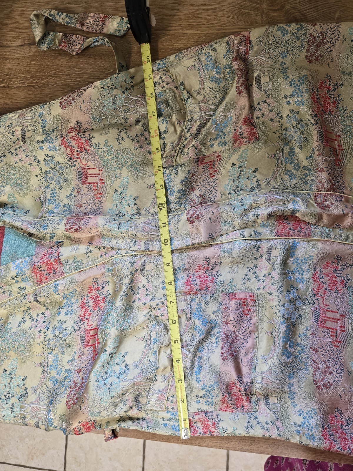 Peony Brand Childs Kimono Size 14 Turquoise Gold Asian Brocade Robe Embroidered