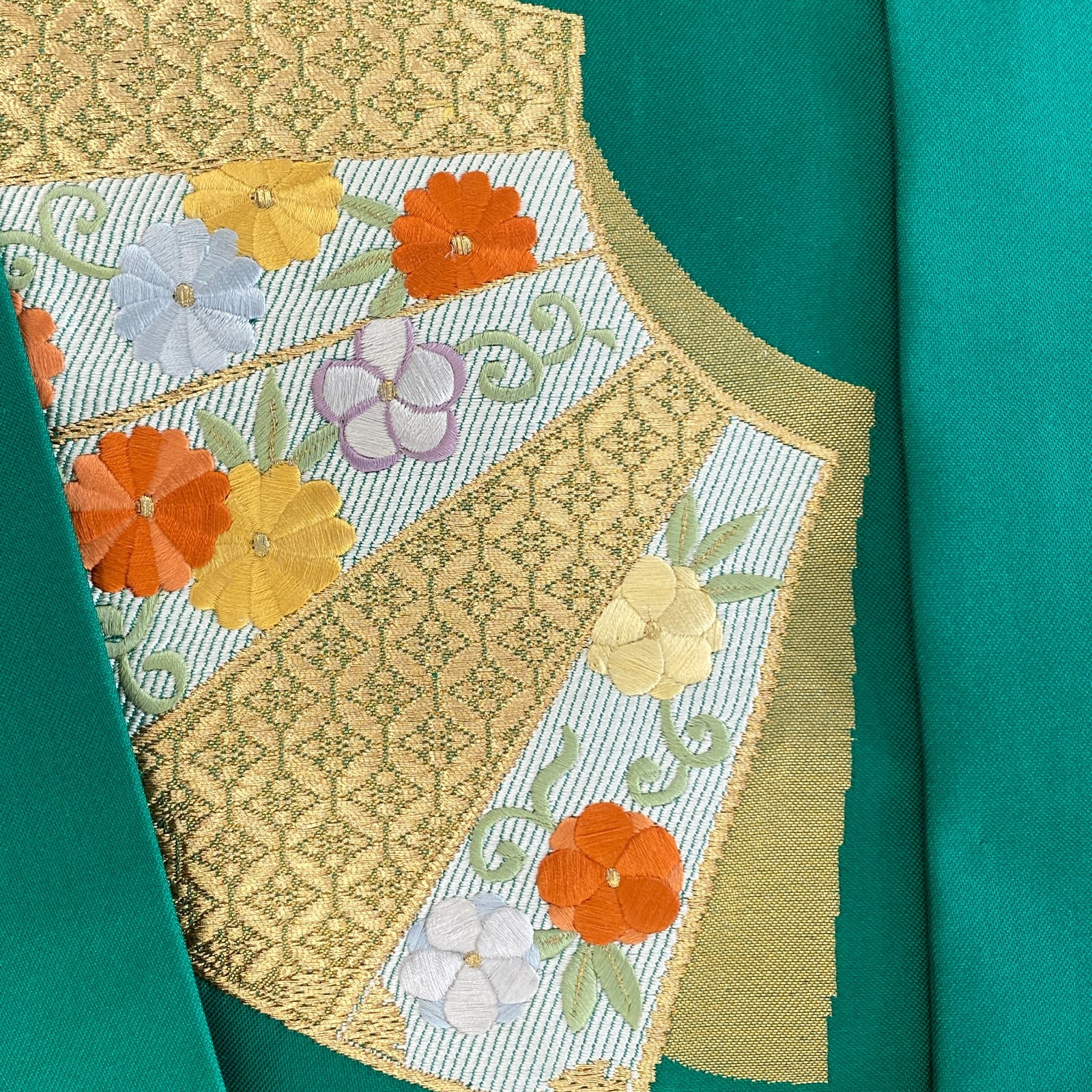 Japanese Vintage Kimono Nagoya Obi Silk Green Drit Traditional 143 x 11 in