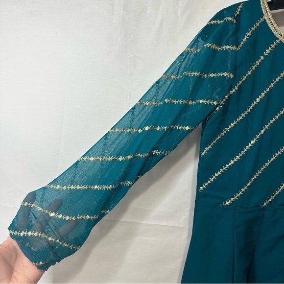 Zoya Hussain Womens Anarkali Floor Length Dress with Dupatta in Green&Gold