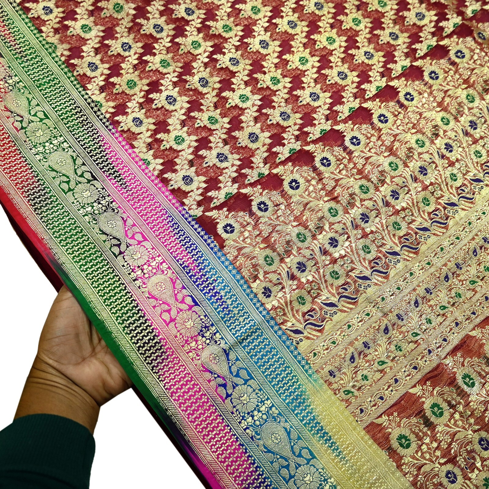 Vintage Sari Heavy Maroon Pure Organza Silk Woven Brocade Banarasi Sarees Zari