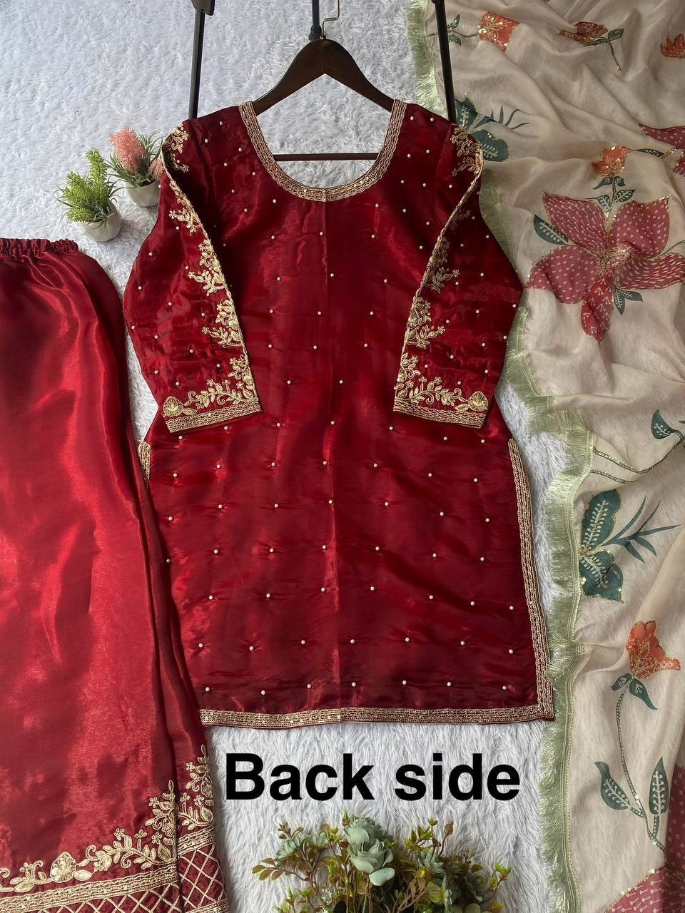 New Launch Heavy Fancy Silk Red Top Palazzo With Dupatta For Wedding Wear Bridal