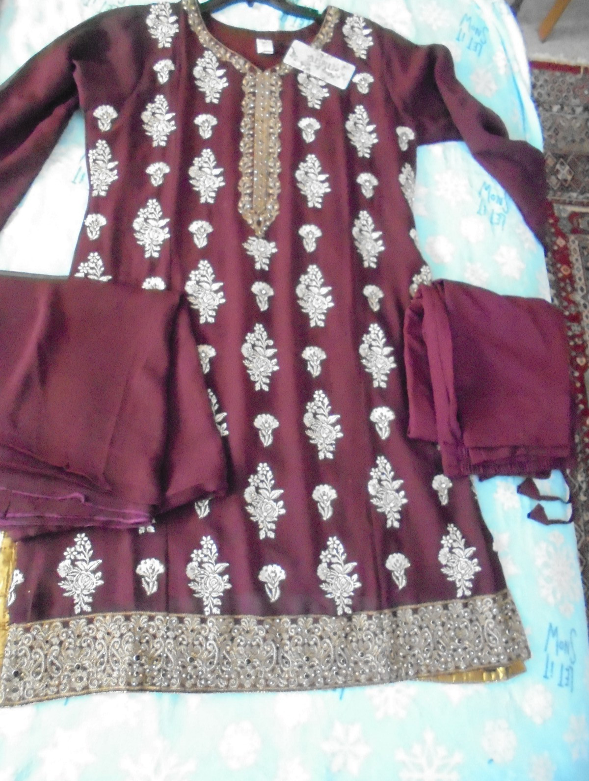 Pakistani Brand Abru shalwar kameez dupatta large (Safinaz Khaadi Sapphire) Wine