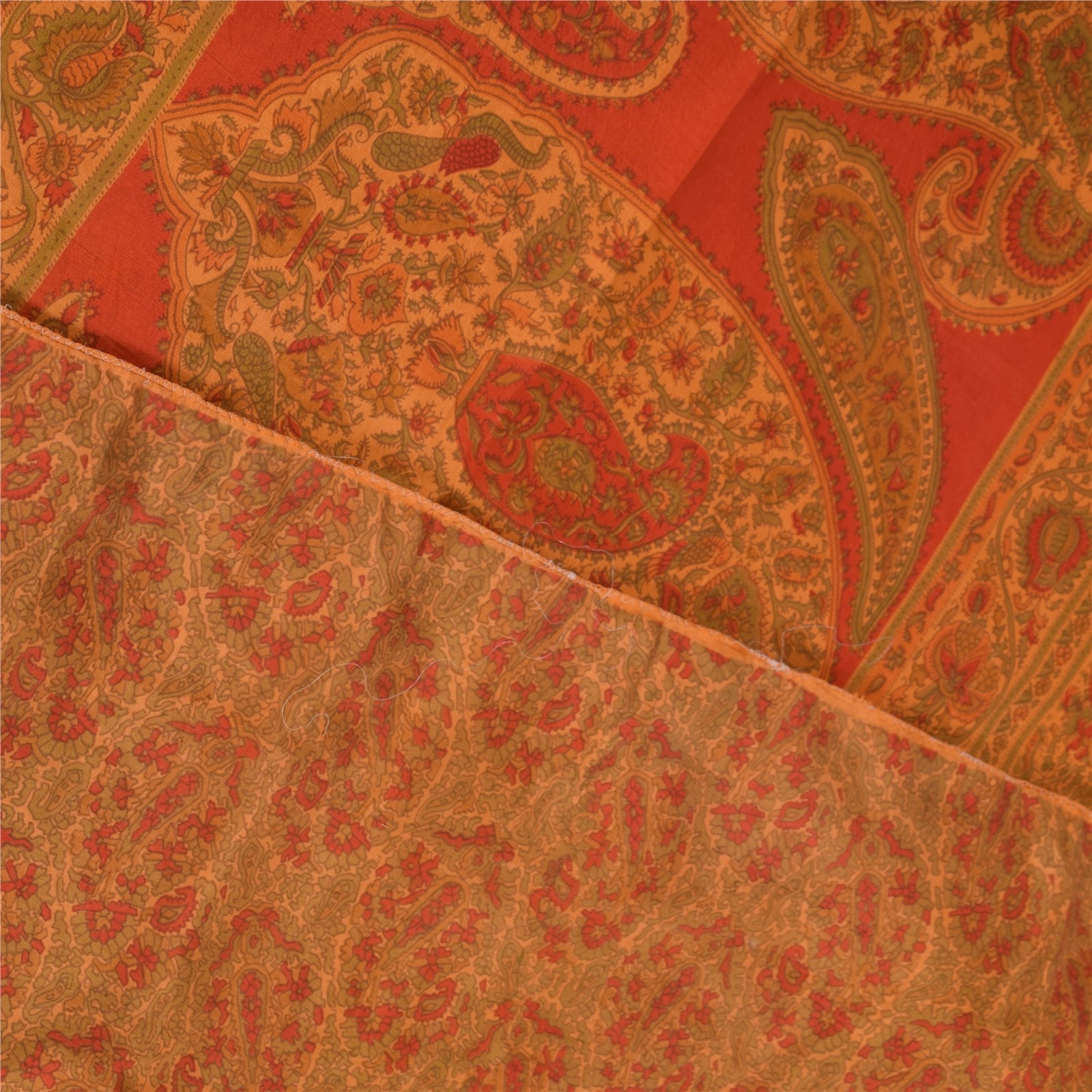 Sanskriti Vintage Indian Sari 100% Pure Silk Sarees Orange Printed Sarees Fabric