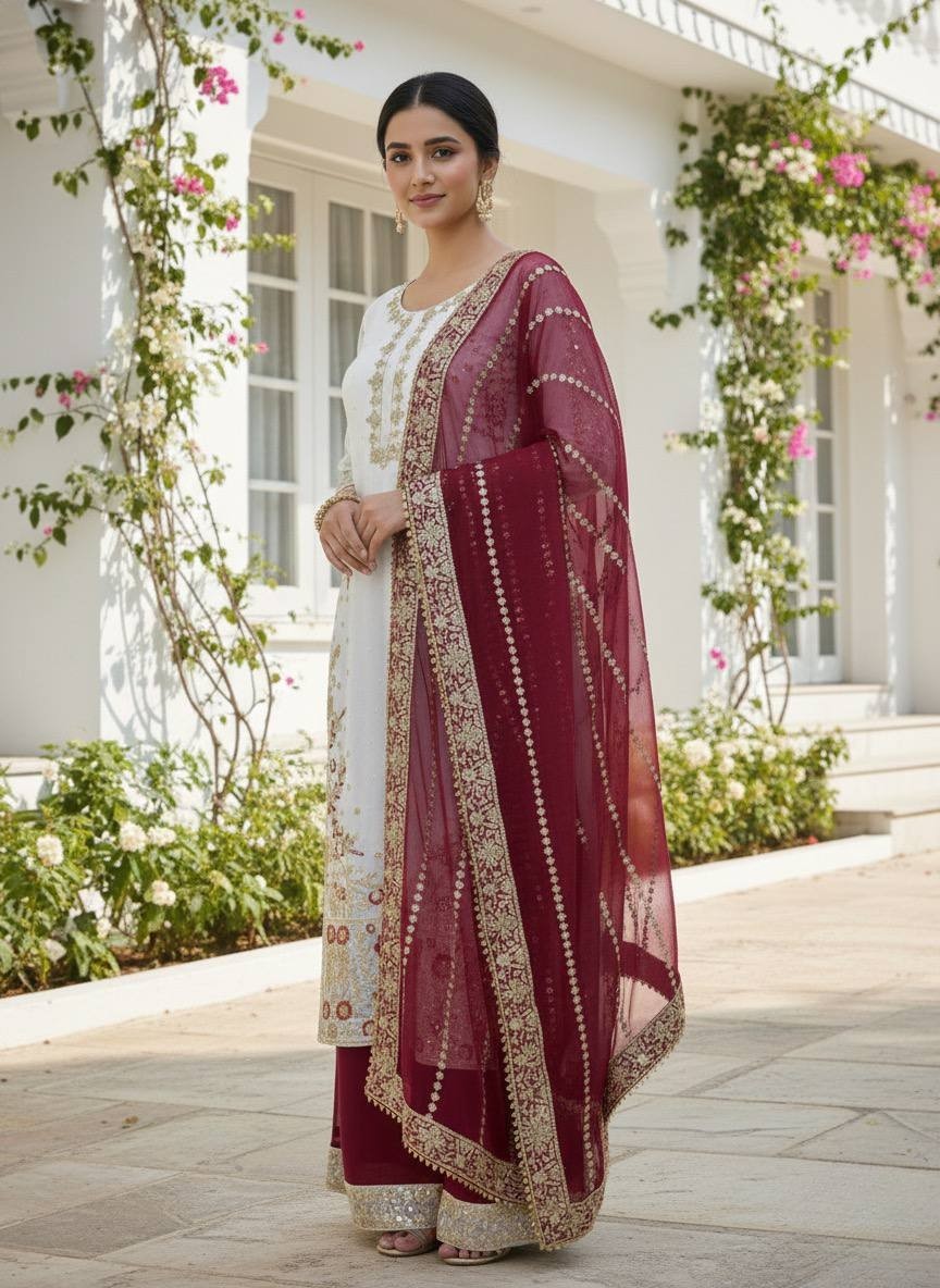 Heavy Reception Wear White Fancy Heavy Silk Salwar Kameez With Dupatta For Women