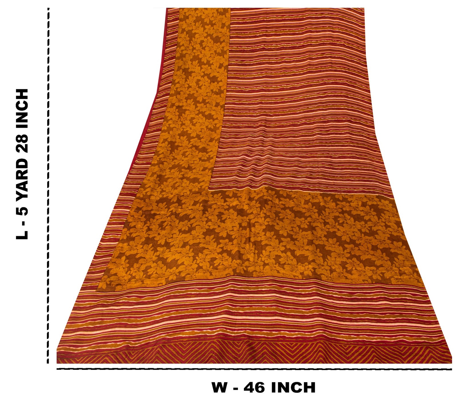 Sanskriti Vintage Brown Sari Soft Pure Crepe Silk Floral Print Saree 5.5Yd Craft