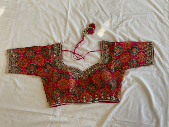 Bollywood Stitched Sari Blouse with stone work Top Sz M / L Multi color