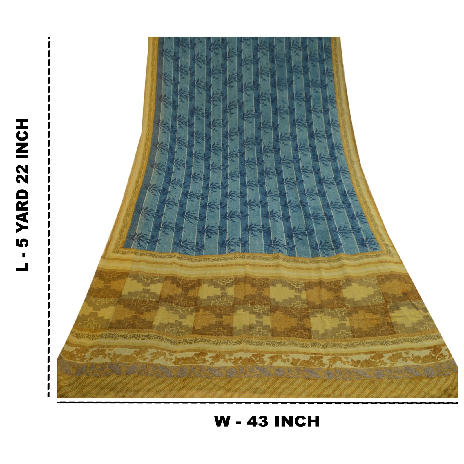 Sanskriti Vintage Sarees Blue/Green Pure Georgette Silk Print Sari Craft Fabric