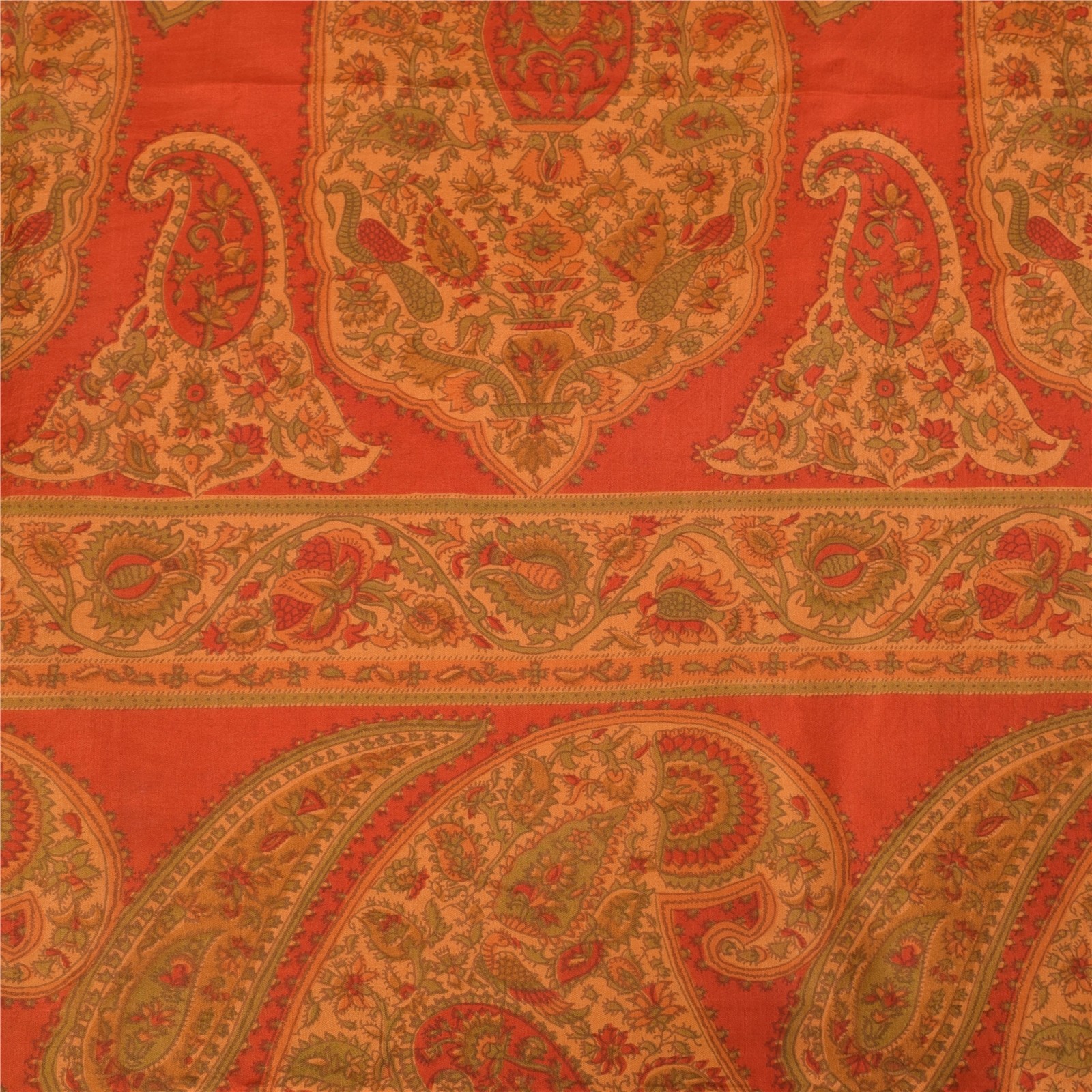 Sanskriti Vintage Indian Sari 100% Pure Silk Sarees Orange Printed Sarees Fabric