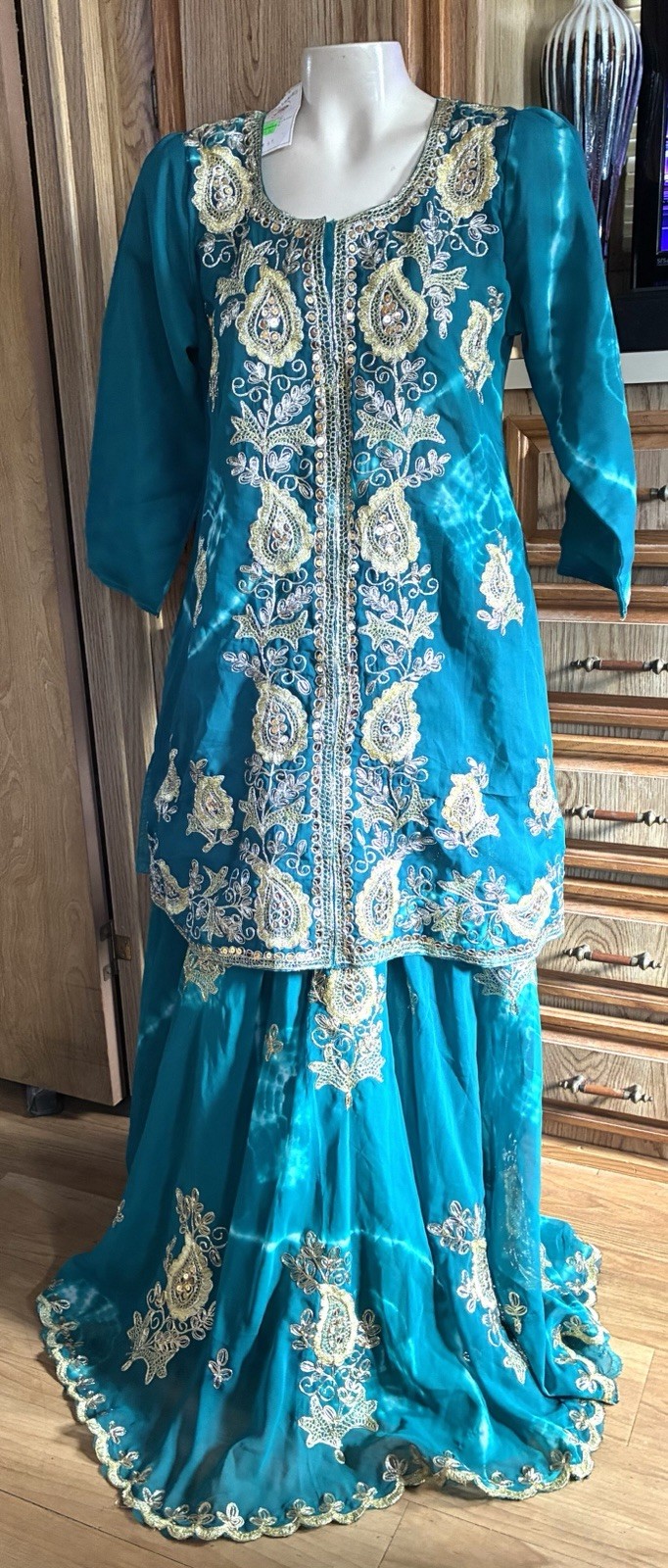 Teal Gharara Salwar Kameez Pakistani Wedding Indian Suits Preetanjali Dress XL
