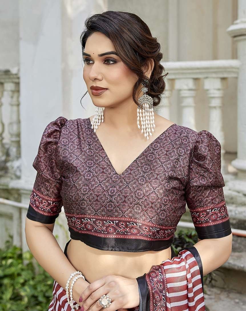 Printed Bollywood Tussar Silk Saree with Unstitched Blouse (Multicolor)