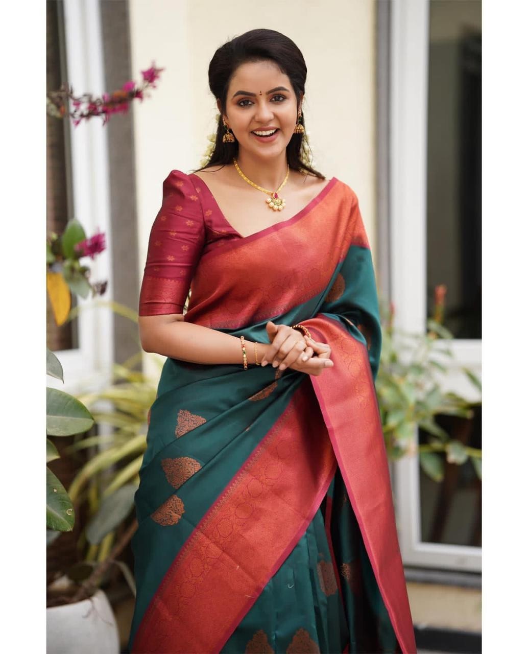 Softy Lichi Silk Saree Jacquard Zari Woven Lightweight Indian Ethnic Sari