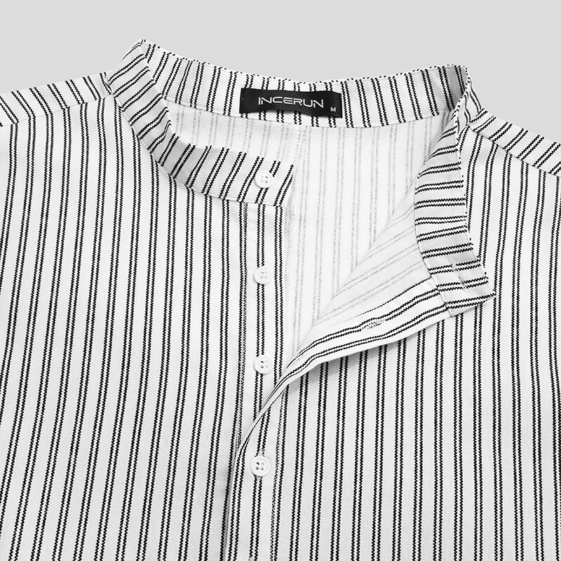 Fashion Men’s Muslim Short Sleeve Striped Thobe Saudi Arab Islamic Jubba Kaftan
