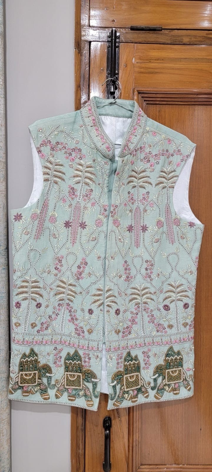 Designer Men’s Indian Teal Kurta Pants With Embroidered Nehru Jacket Set