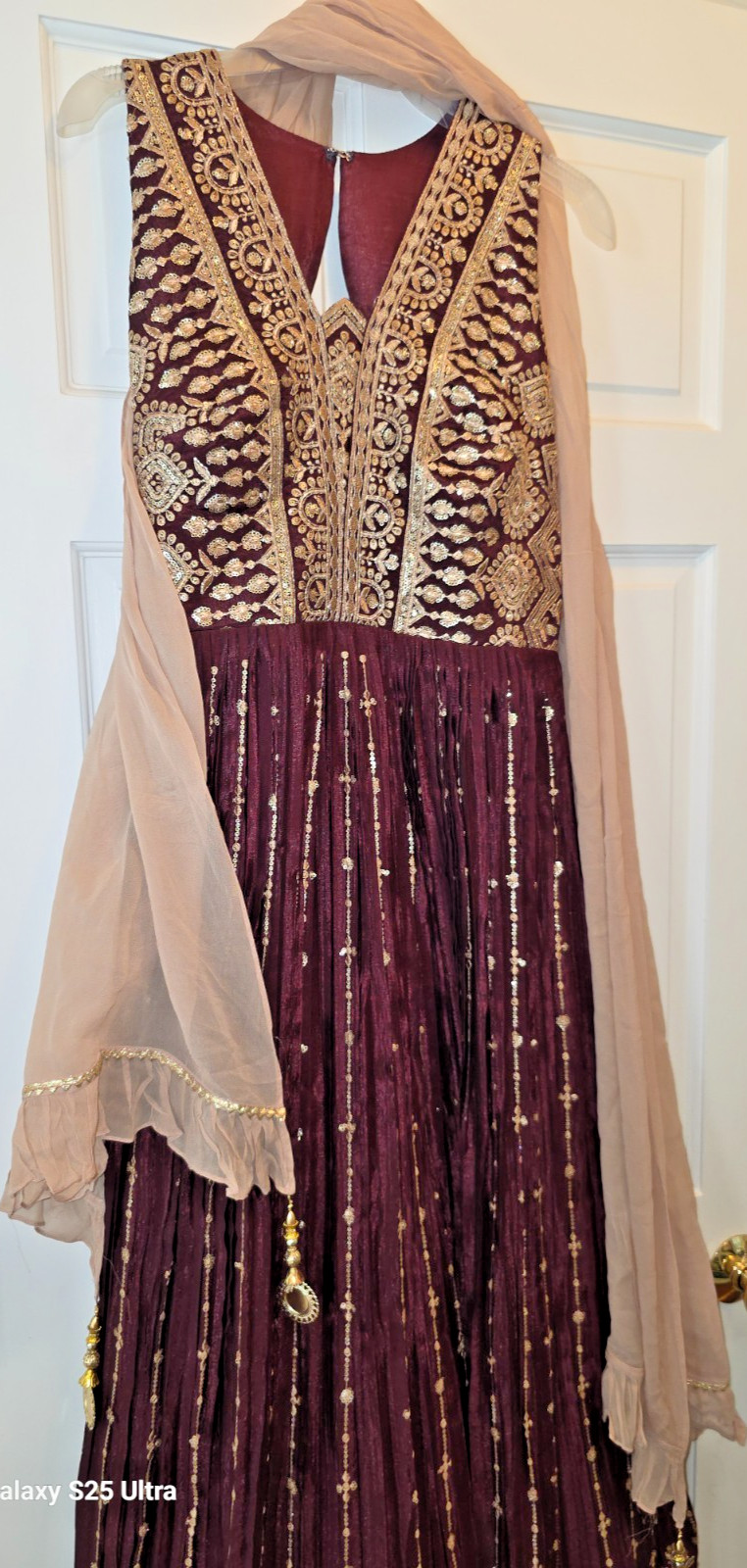 New Silk Anarkali Gown Suit Set Maroon Wine Indian Wedding Festive Dress Size 34