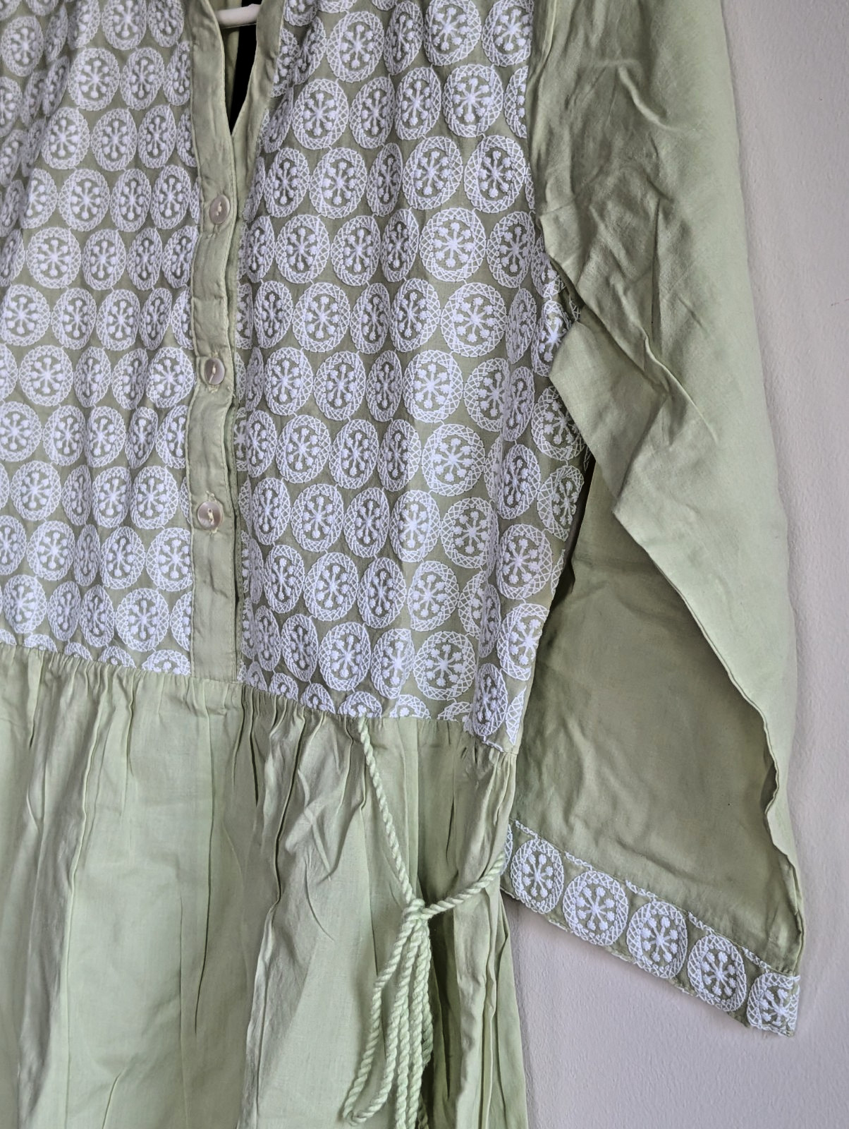 Short Kurta Kurti Top Cotton Embroidered side tie-ups Pista 100% Cotton Small