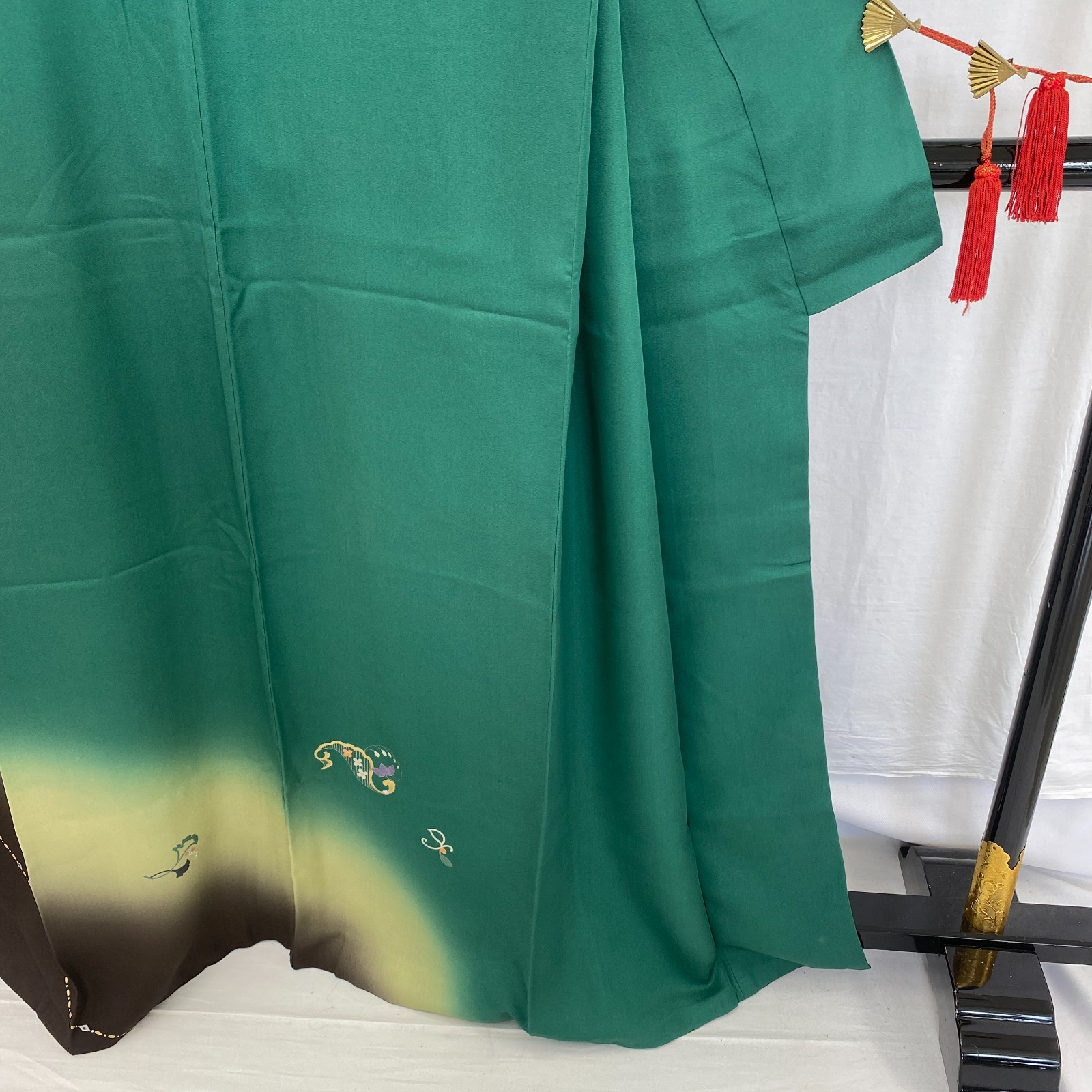 Japanese Vintage Kimono Polyester Green Homongi Traditional Authentic Length63in