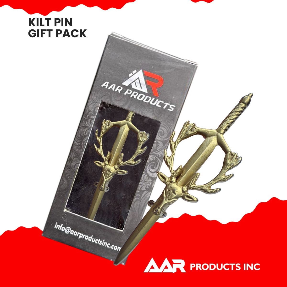 Scottish Kilt Pins Stag Head Highland Kilts Pin Swivel Fastening Gold Finish AAR