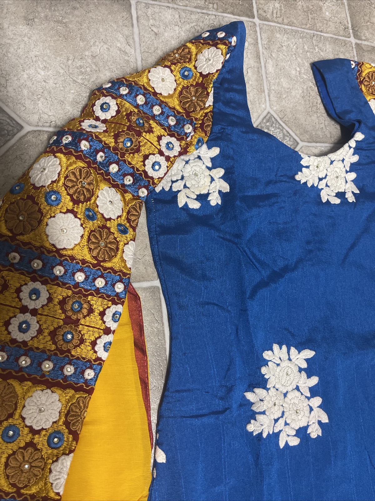 blue red yellow Punjabi Partywear Suit Stitched
