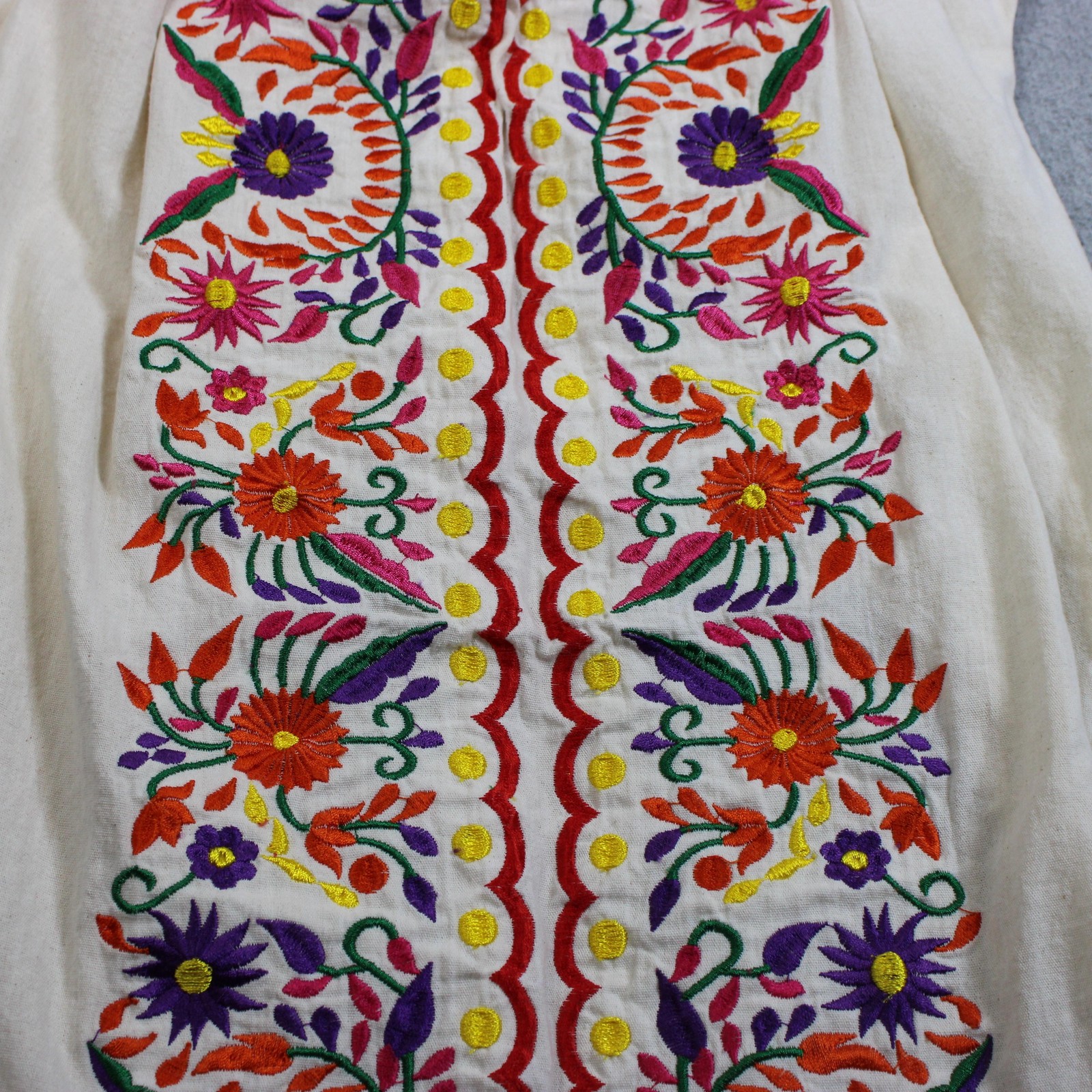 Mexican Embroidered Floral Dress Medium Cream Floral Peasant Boho Tunic Retro