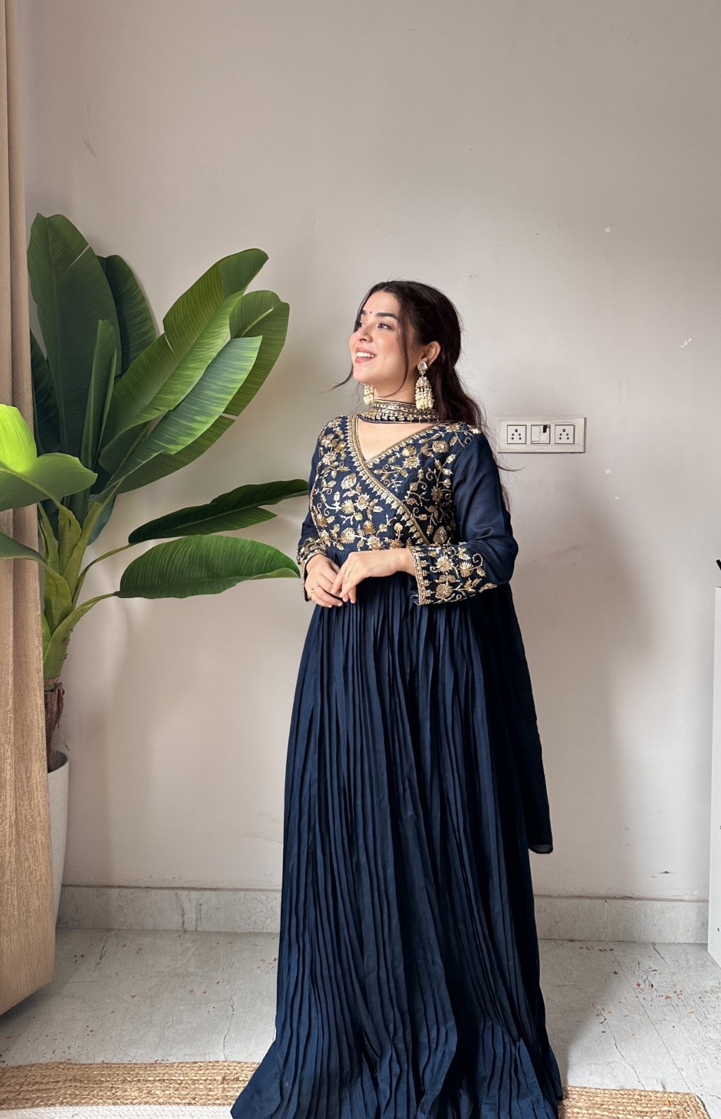 DESIGNER FLOOR-LENGTH ANARKALI GOWN – BEADS & SEQUENCE WORK