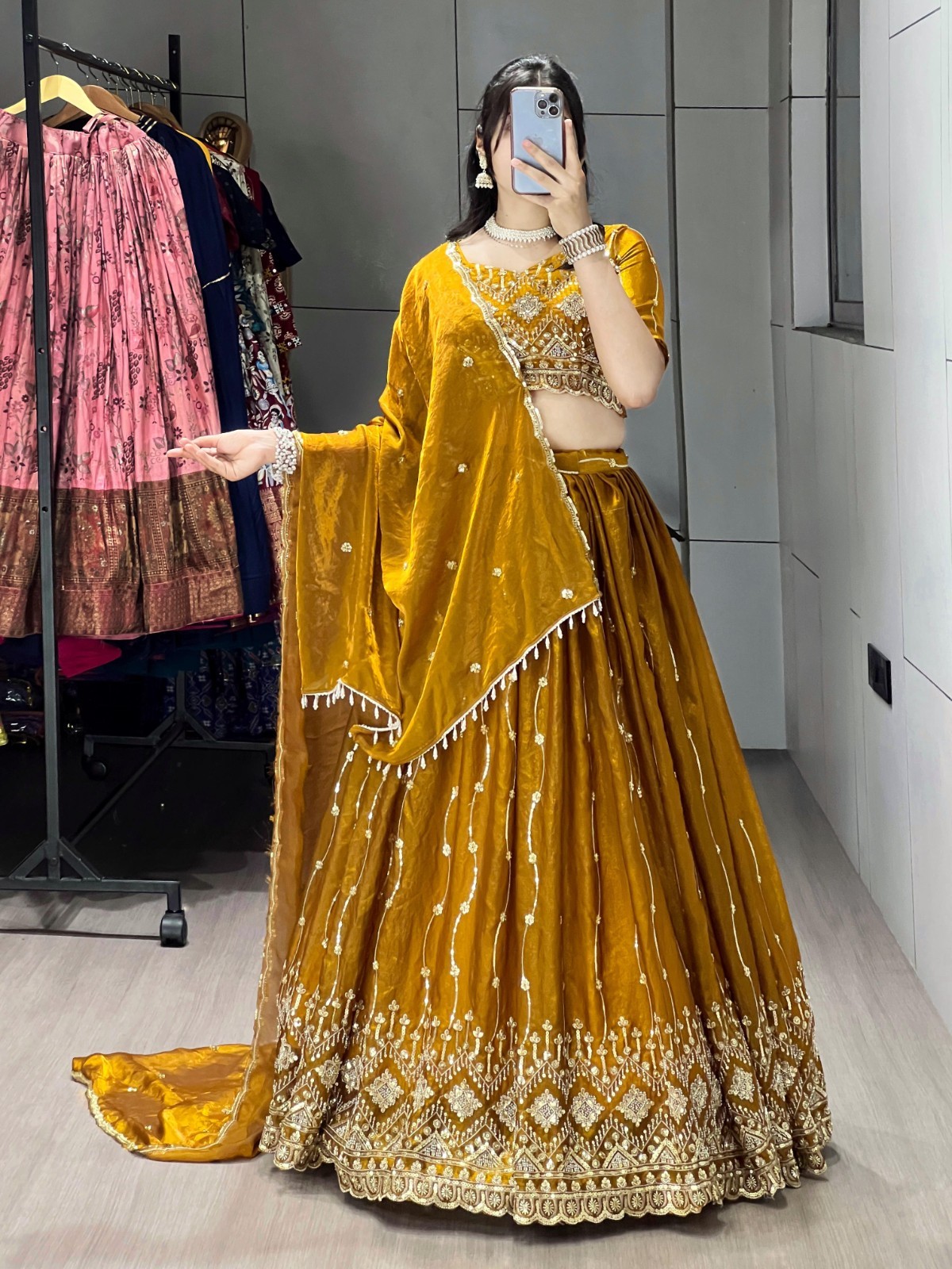 Fendy Satin Lehenga Choli Set Beads Sequins Embroidery Indian Ethnic Wear