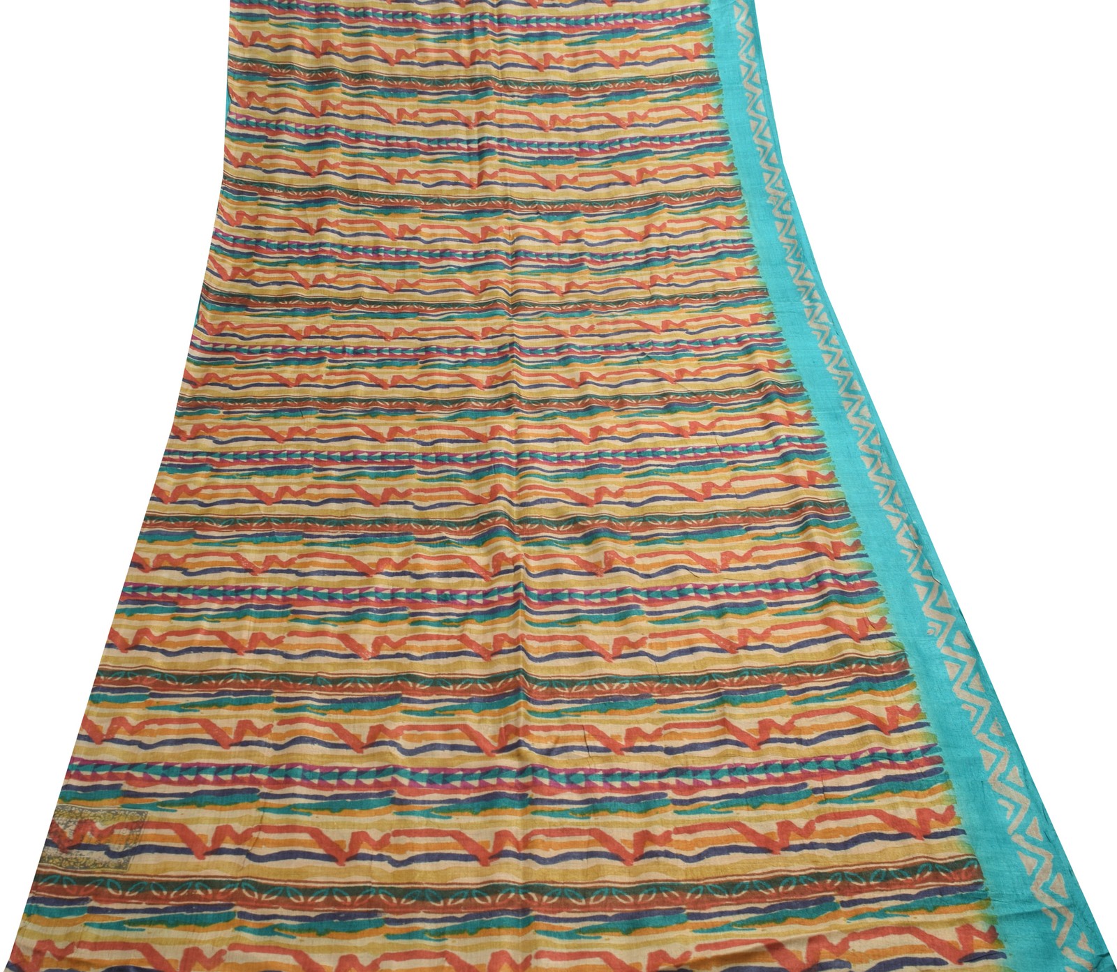 Sushila Vintage Turquoise Blue Saree 100% Pure Woolen Printed Soft Sari Fabric