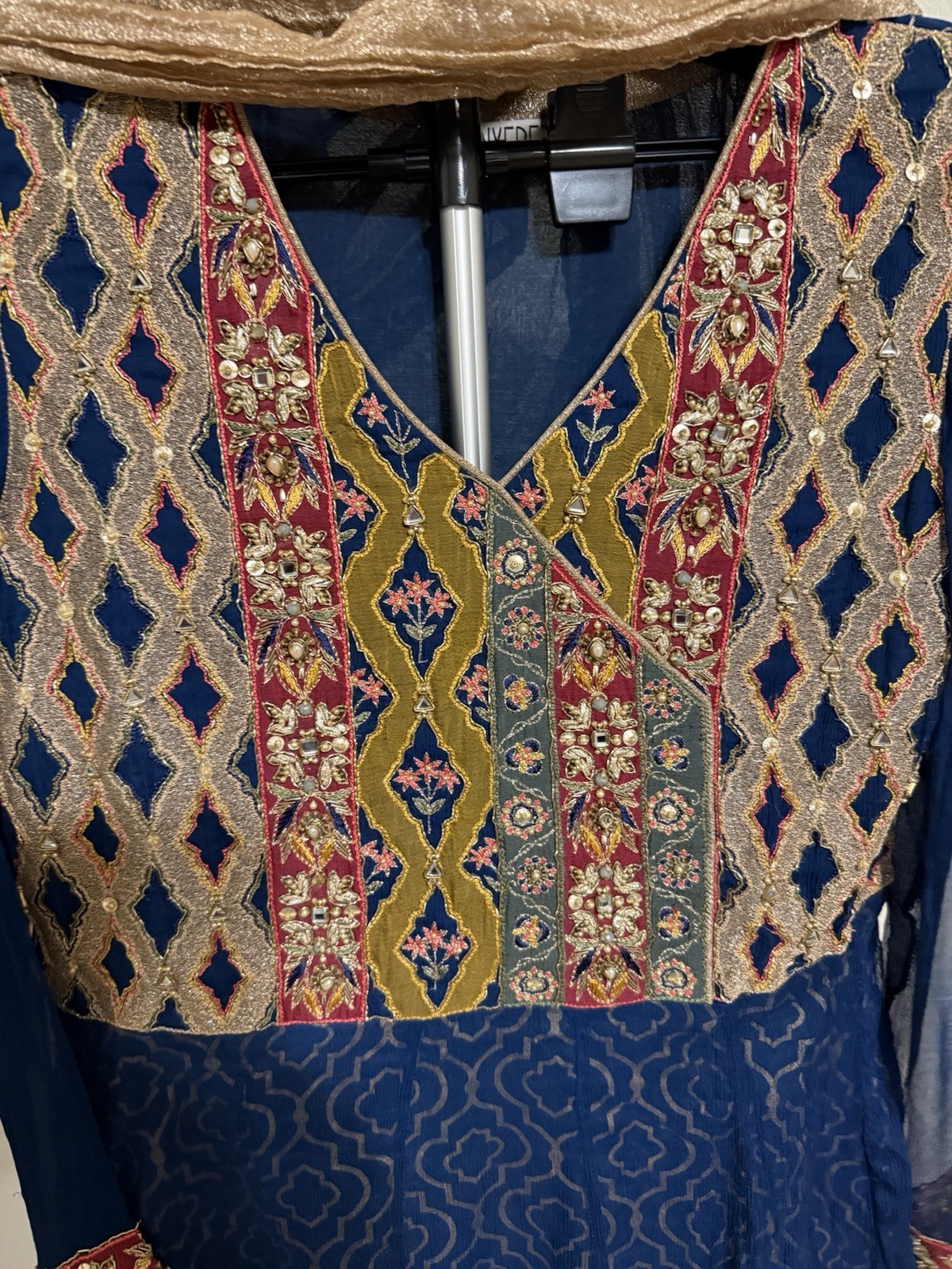 Pakistani Brand Chinyere Women’s M Blue Embroidered Kurta, Trouser with Dupatta