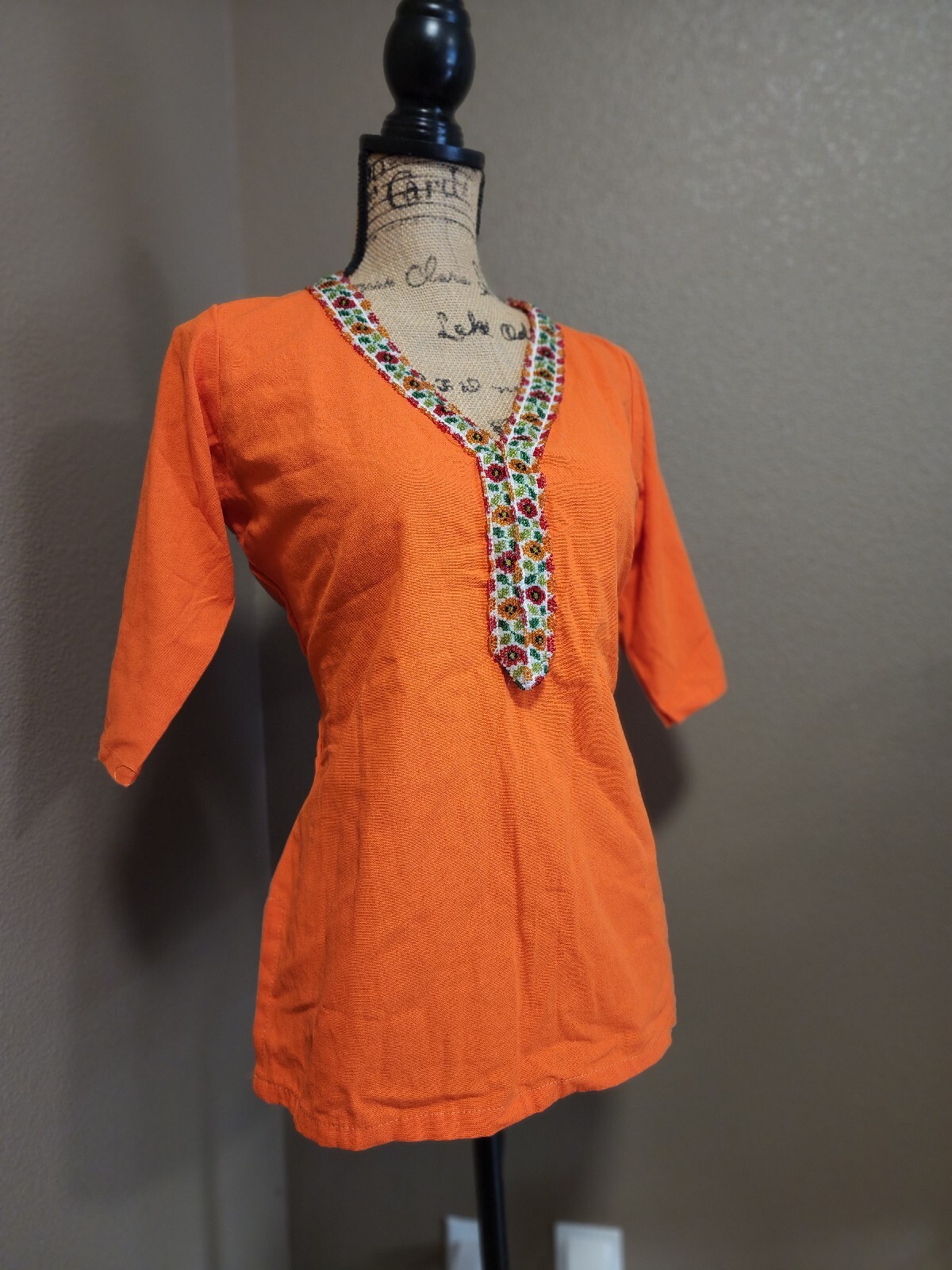 Mexican glass beaded chaquira Fitted blouse SM to M hand made in Oaxaca, Mexico