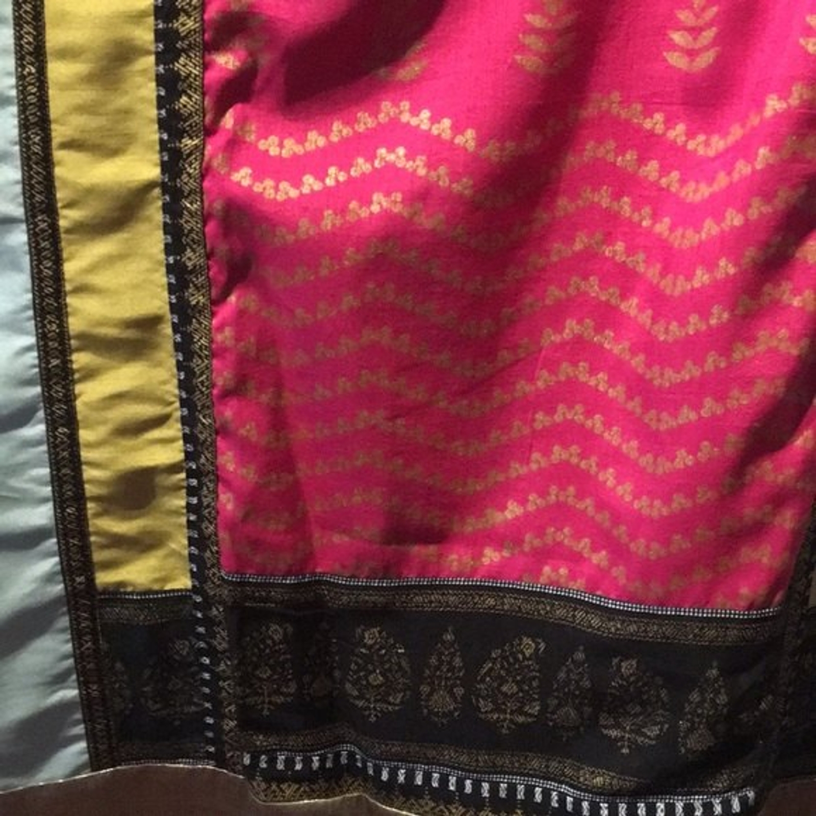 W 18 Kurta Beautiful Print Gold Pink Blue Indian Attire