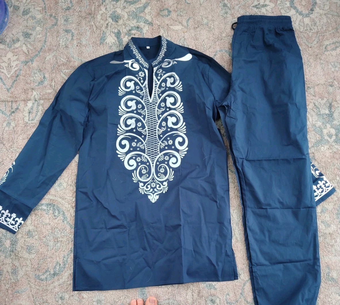 Daupanzees Mens African 2 Piece Set Long Sleeve Small