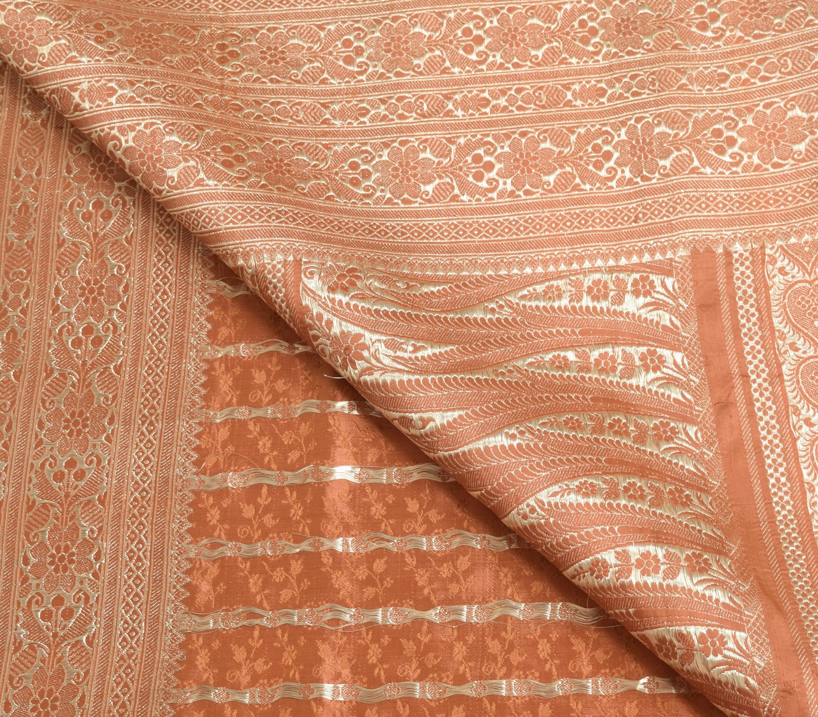 Sushila Vintage Heavy Brown Saree Pure Satin Silk Banarasi Brocade Woven Fabric