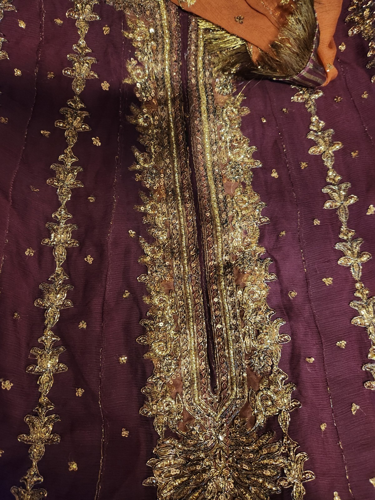 NEW Maroon And Orange Gold Embellished Indian Anarkali Dress Eid Wedding Party
