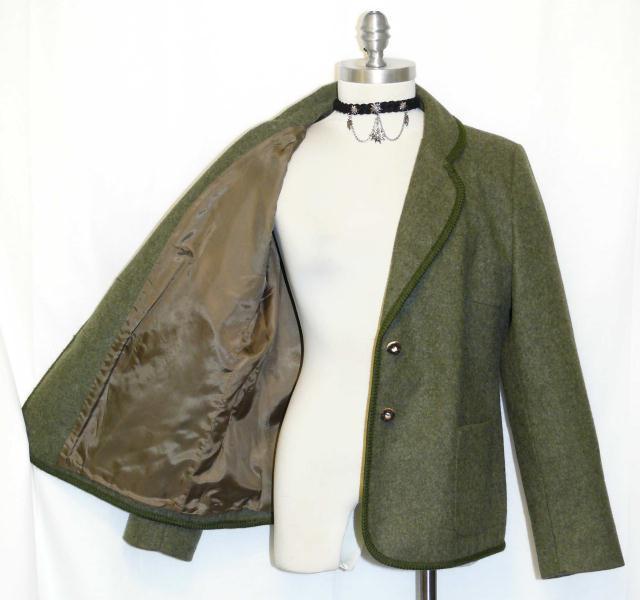 LODEN WOOL GREEN JACKET German Women Winter LINED Walk Coat B43″ /Eu 48/12 M