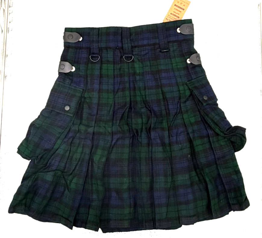 DSS Kilts Men’s Utility Kilt Black Watch Tartan Plaid Cargo Pockets Size 32 NEW