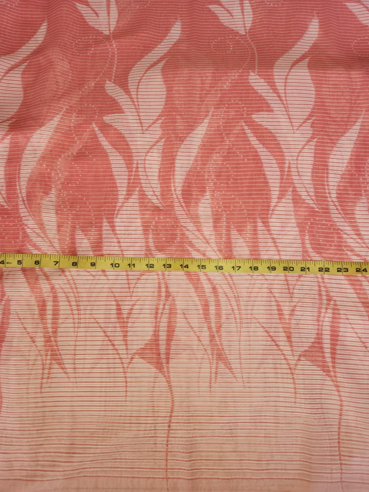 Japanese Saree Fabric Pinkish Orange Leaf Poly Chiffon Poonam Sheer 45″ X 6.5 Yd