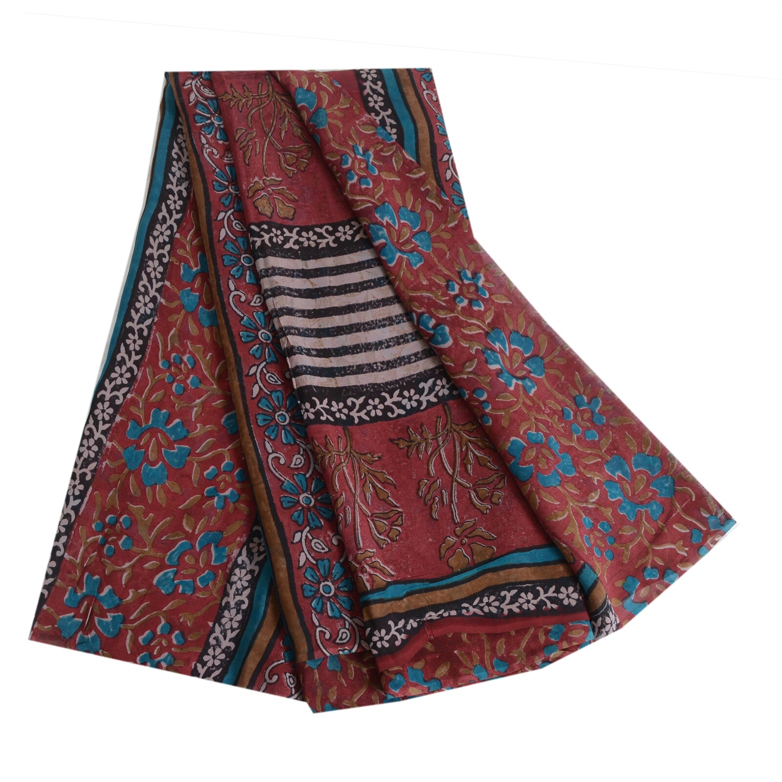 Sanskriti Vintage Dark Red Sarees Pure Georgette Silk Printed Sari Craft Fabric