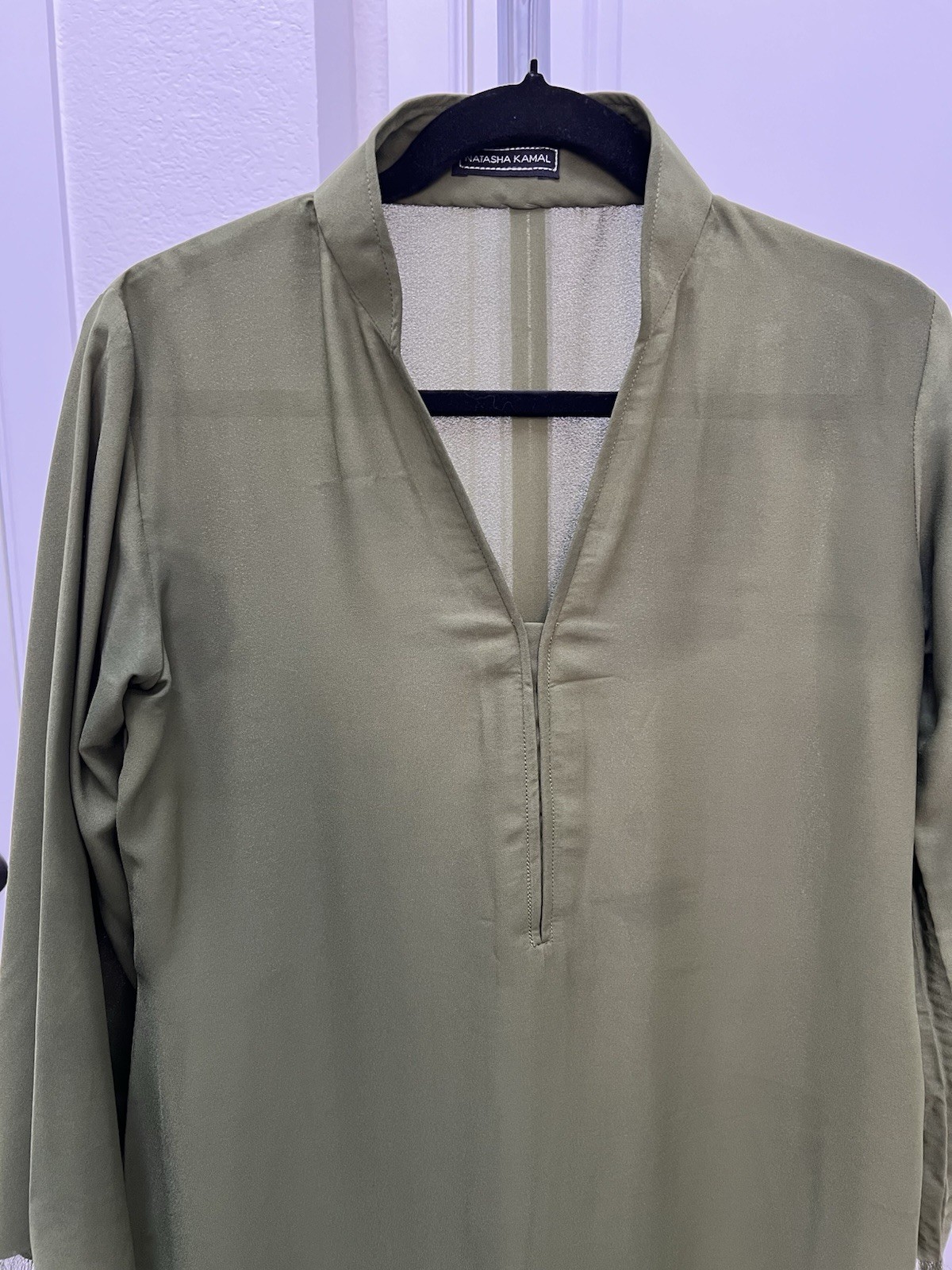 3-PCS Olive Green Georgette Top, Culotte And Printed Silk Dupatta Natasha Kamal
