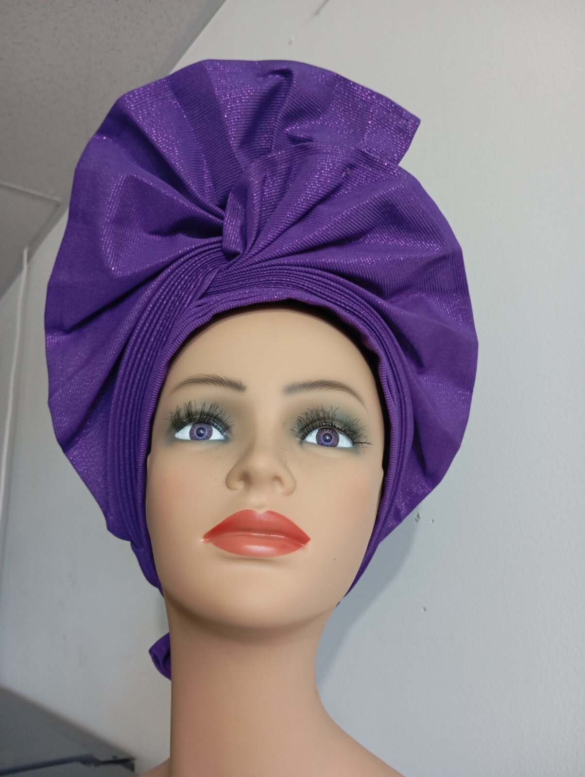 Aso-Oke African Headtie Auto Gele, Purple Empress headwear