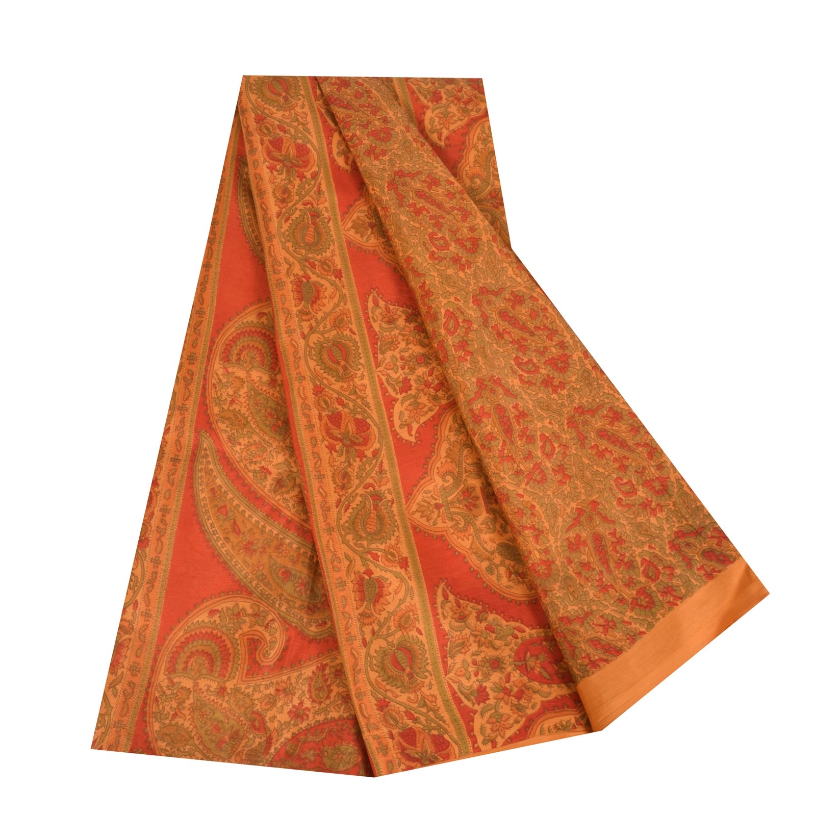 Sanskriti Vintage Indian Sari 100% Pure Silk Sarees Orange Printed Sarees Fabric